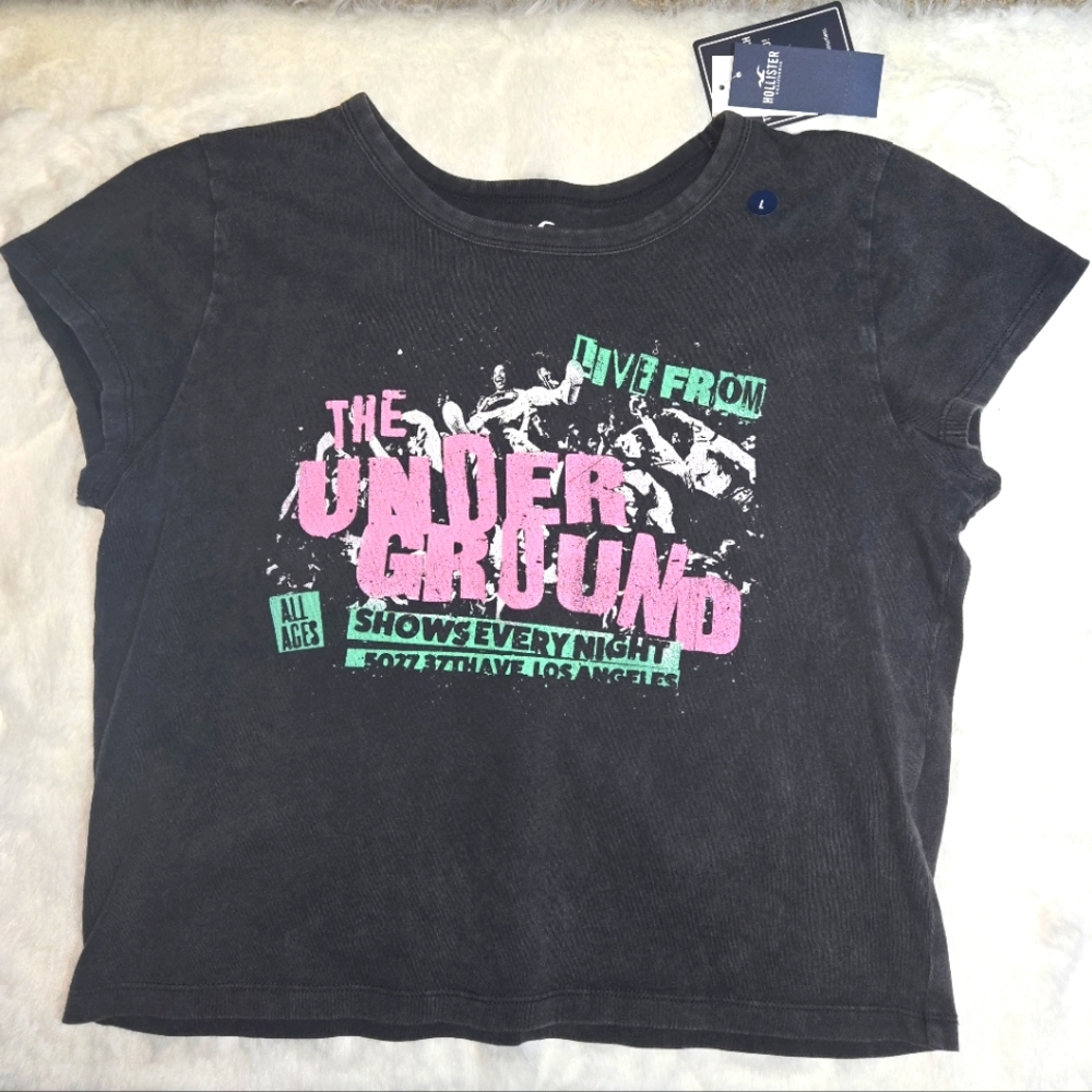 Hollister Crop Top Tee, Large, Grunge, NWT - Picture 1 of 6